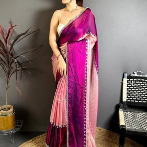 Home radiant peal satin tissue saree