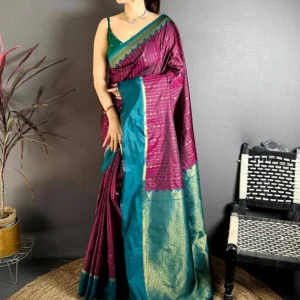 Home wine satin bentex border soft silk saree
